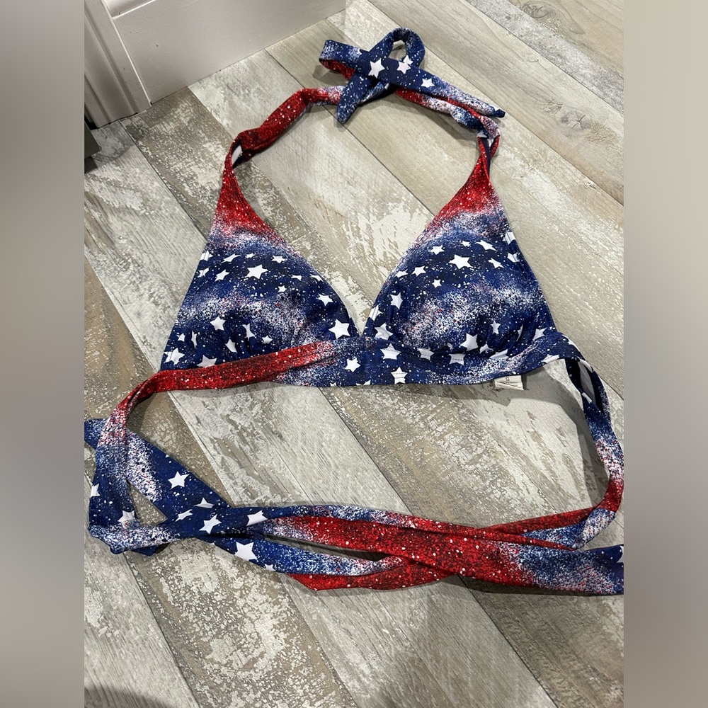 Women's American Flag Bikini Push Up Halter top.Size Small.Padding is removable.
